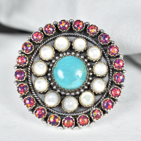 Handmade Aurora Opal & Pearl 925 Sterling Silver Ring