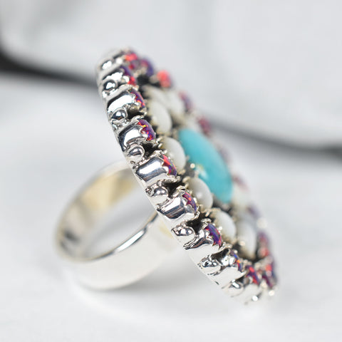Handmade Aurora Opal & Pearl 925 Sterling Silver Ring