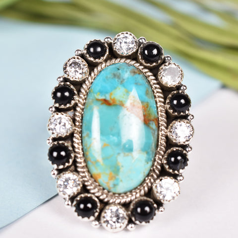 Handmade Turquoise & CZ 925 Sterling Silver Ring