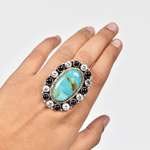 Handmade Turquoise & CZ 925 Sterling Silver Ring