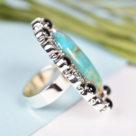 Handmade Turquoise & CZ 925 Sterling Silver Ring