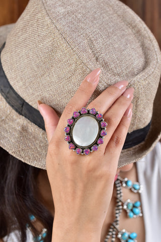 Handmade Mother of Pearl & Aurora Opal Sterling Silver Ring