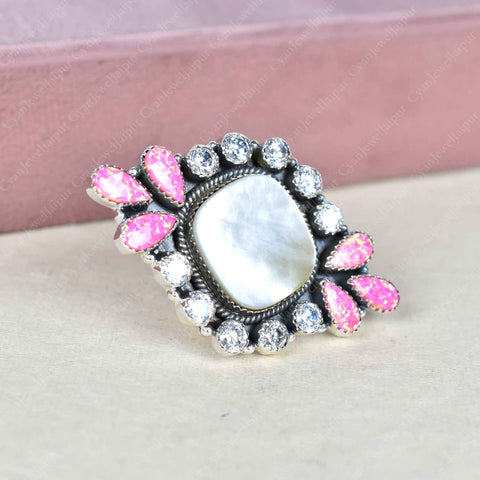  Mother of Pearl & Sparkling Opal Rings for Women | 925 Silver Ring 
