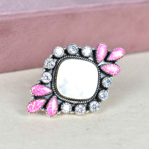  Mother of Pearl & Sparkling Opal Rings for Women | 925 Silver Ring 