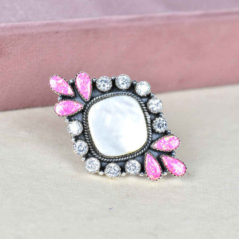  Mother of Pearl & Sparkling Opal Rings for Women | 925 Silver Ring 