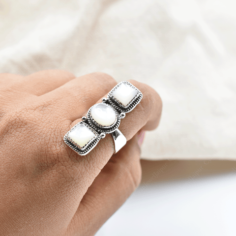 Handmade Mother of Pearl Sterling Silver Crawler Ring
