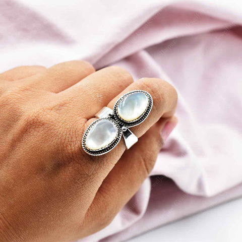Handmade Mother of Pearl Sterling Silver Crawler Ring