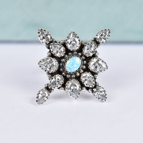 Handmade Sparkling Opal & Cubic Zirconia Sterling Silver Ring