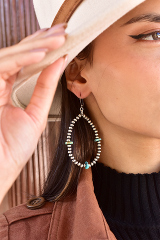 Handmade Sterling Silver Pearl and Turquoise 4MM Beaded Hoop