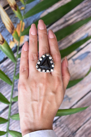 Handmade Black Onyx & Wild Horse 925 Sterling Silver Ring