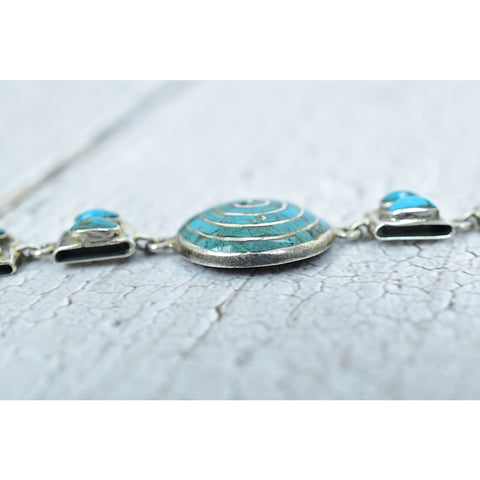 Handmade Turquoise Sterling Silver Adjustable Link Bracelet (Size 6.5 Inches)