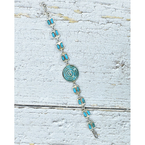 Handmade Turquoise Sterling Silver Adjustable Link Bracelet (Size 6.5 Inches)