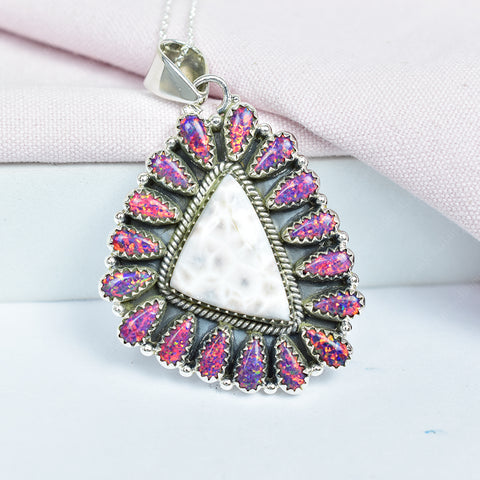 Pink Larimar & Aurora Opal Pendant | 925 Sterling Silver