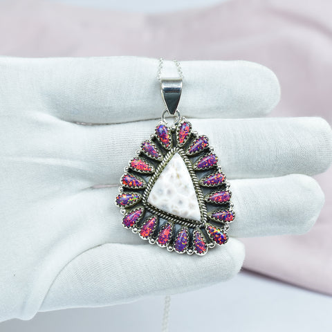 Pink Larimar & Aurora Opal Pendant | 925 Sterling Silver