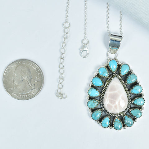 Pink Larimar & Mojave Turquoise  Pendant | 925 Sterling Silver
