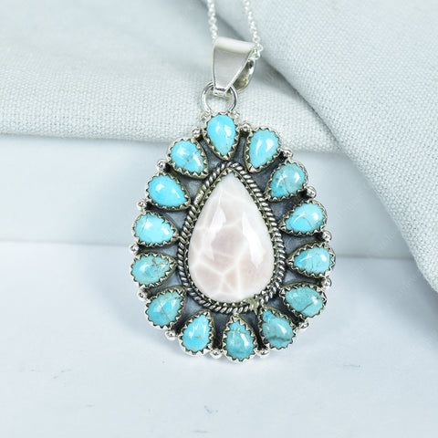 Pink Larimar & Mojave Turquoise  Pendant | 925 Sterling Silver