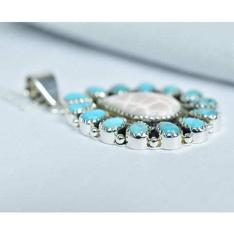Pink Larimar & Mojave Turquoise  Pendant | 925 Sterling Silver