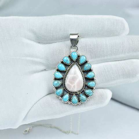 Pink Larimar & Mojave Turquoise  Pendant | 925 Sterling Silver