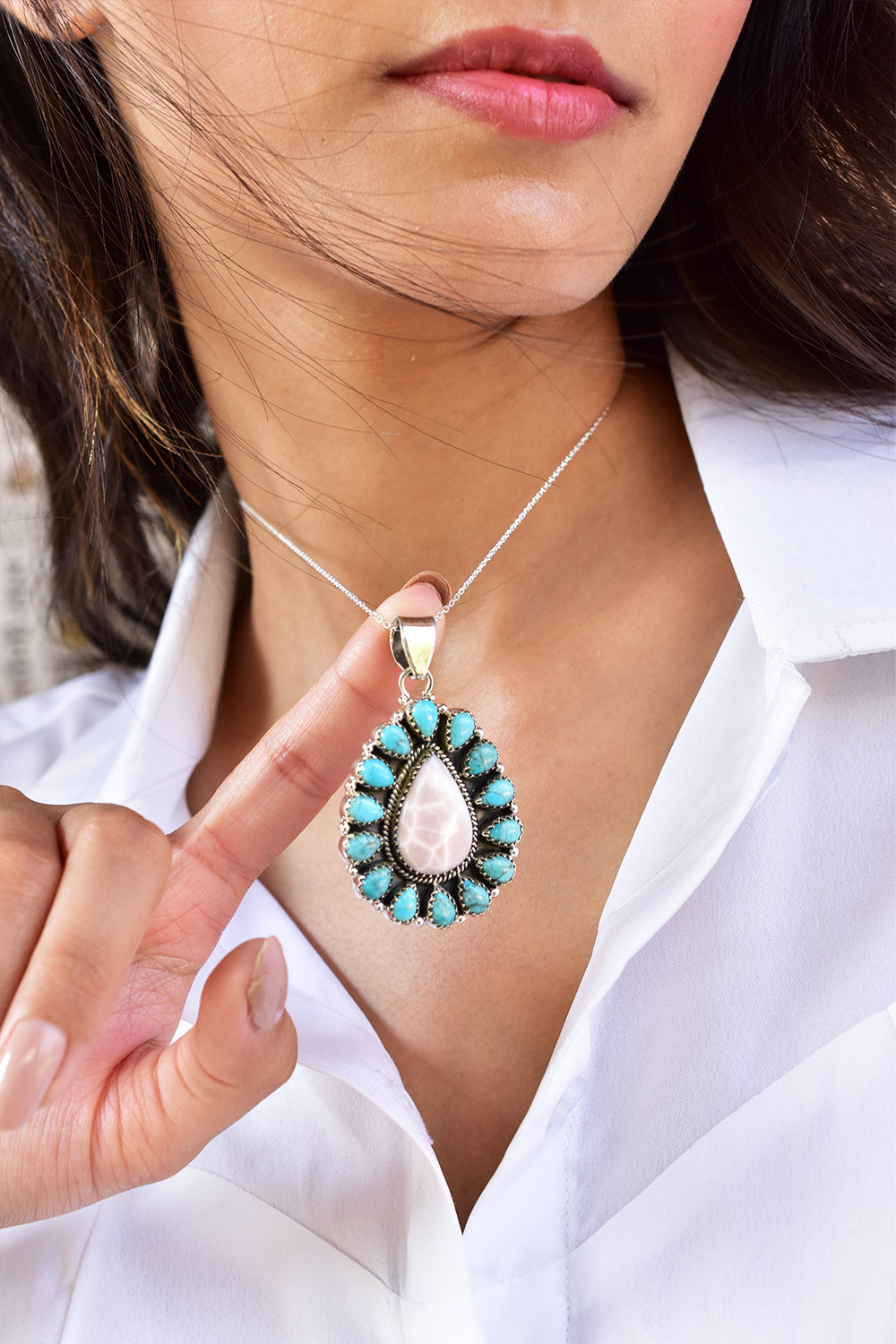 Pink Larimar & Mojave Turquoise  Pendant | 925 Sterling Silver