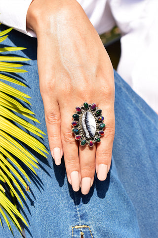 White Buffalo & Aurora Opal Ring | 925 Sterling Silver