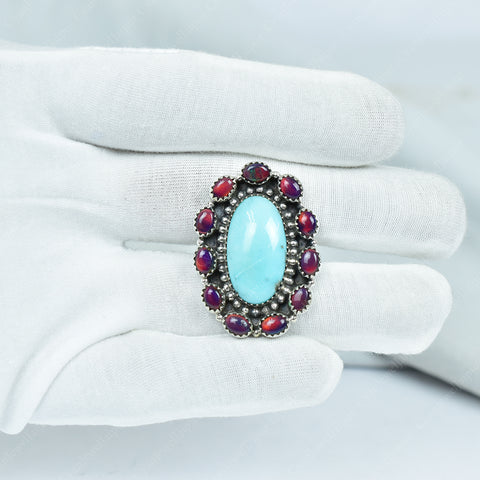 Arizona Turquoise & Aurora Opal Ring | 925 Sterling Silver
