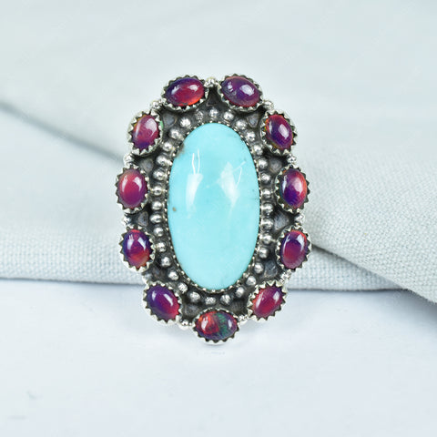 Arizona Turquoise & Aurora Opal Ring | 925 Sterling Silver