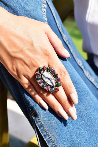 White Buffalo & Aurora Opal Ring | 925 Sterling Silver