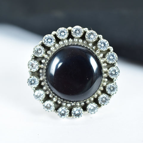 Black Onyx & Cubic Zircon Ring | 925 Sterling Silver