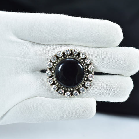 Black Onyx & Cubic Zircon Ring | 925 Sterling Silver