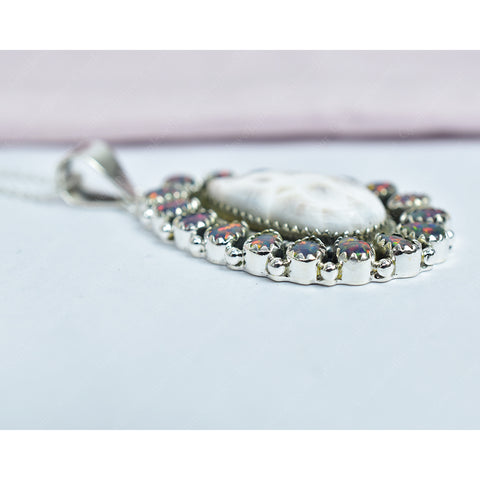 Handmade Pink Larimar & Aurora Opal 925 Sterling Silver Pendant