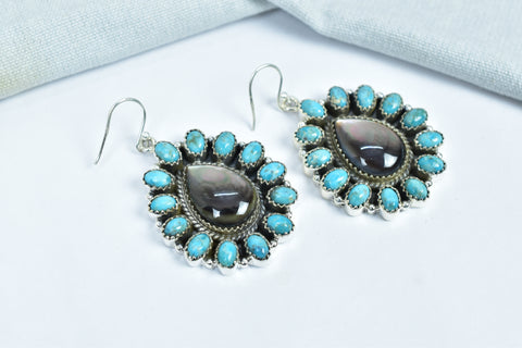 Handmade Black Shell & Mojave Turquoise Earring in 925 Sterling Silver