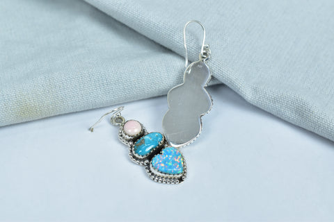 Handmade Aurora Opal & Turquoise Earring in 925 Sterling Silver