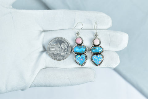 Handmade Aurora Opal & Turquoise Earring in 925 Sterling Silver
