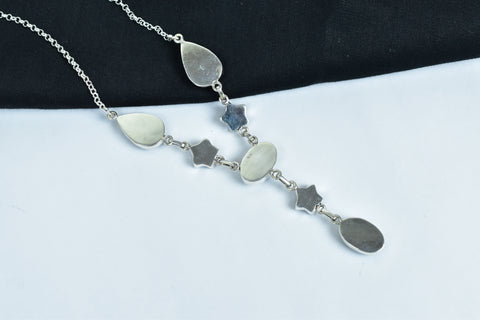 Handmade Zebra Jasper & Black Onyx Lariat Necklace in 925 Sterling Silver