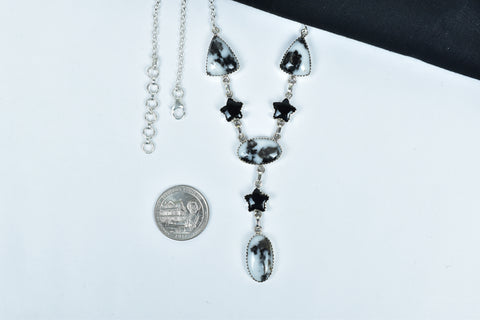 Handmade Zebra Jasper & Black Onyx Lariat Necklace in 925 Sterling Silver