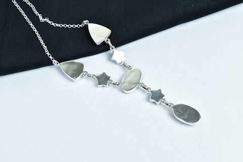 Handmade Zebra Jasper & Black Onyx Lariat Necklace in 925 Sterling Silver