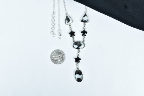 Handmade Zebra Jasper & Black Onyx Lariat Necklace in 925 Sterling Silver