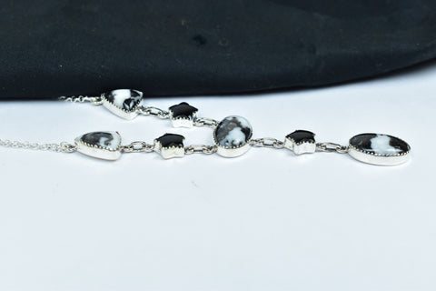 Handmade Zebra Jasper & Black Onyx Lariat Necklace in 925 Sterling Silver