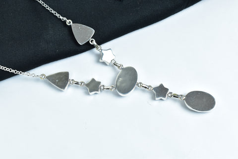 Handmade Zebra Jasper & Black Onyx Lariat Necklace in 925 Sterling Silver