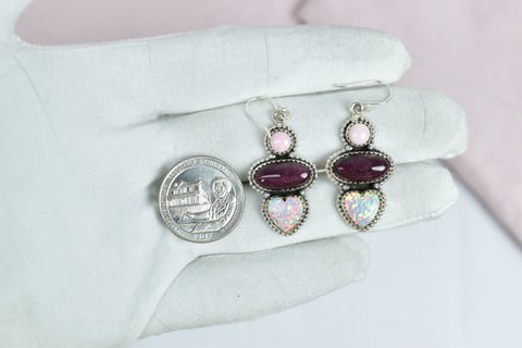 Handmade Aurora Opal & Purple Spiny Oyster Earring in 925 Sterling Silver