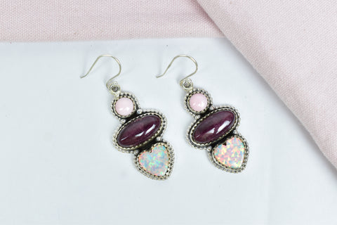 Handmade Aurora Opal & Purple Spiny Oyster Earring in 925 Sterling Silver