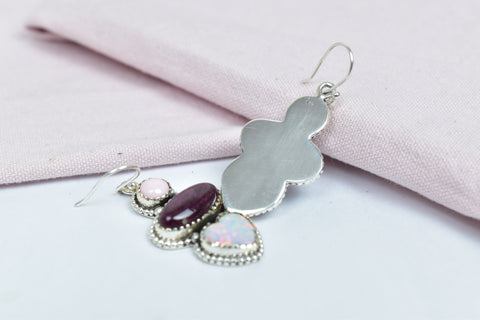 Handmade Aurora Opal & Purple Spiny Oyster Earring in 925 Sterling Silver