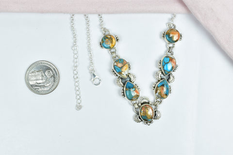 Handmade Spiny Oyster Turquoise Necklace in 925 Sterling Silver