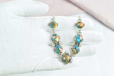 Handmade Spiny Oyster Turquoise Necklace in 925 Sterling Silver