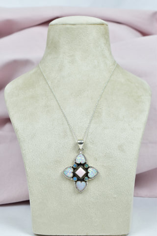 Handmade Pink Conch & Aurora Opal Pendant in 925 Sterling Silver