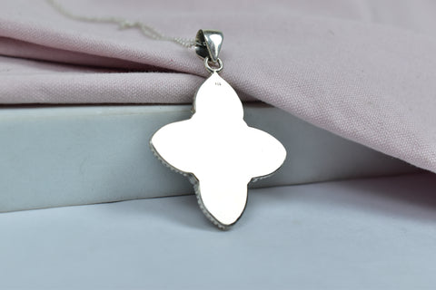 Handmade Pink Conch & Aurora Opal Pendant in 925 Sterling Silver