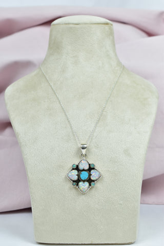 Handmade Turquoise & Aurora Opal Pendant in 925 Sterling Silver
