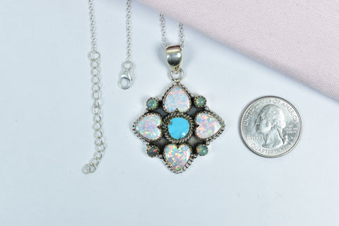 Handmade Turquoise & Aurora Opal Pendant in 925 Sterling Silver
