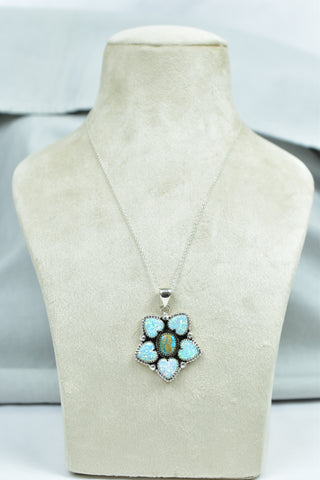 Handmade Sonoran South Hill Turquoise & Aurora Opal Pendant in 925 Sterling Silver