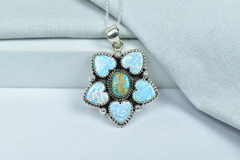 Handmade Sonoran South Hill Turquoise & Aurora Opal Pendant in 925 Sterling Silver